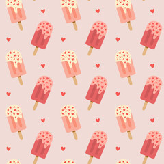 Valentines day ice cream with heart sprinkles seamless pattern