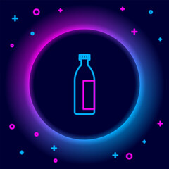 Glowing neon line Cream or lotion cosmetic tube icon isolated on black background. Body care products for woman. Colorful outline concept. Vector