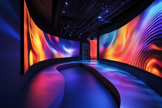 Interactive digital art installation responds to movement and touch, creating vibrant visual experiences in real time