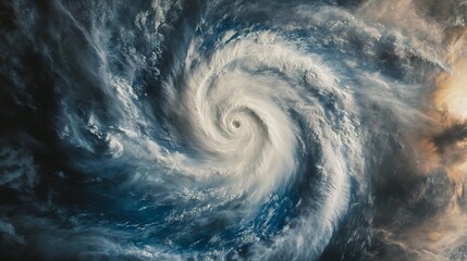 Fototapeta premium Satellite view of powerful hurricane swirling over the ocean.