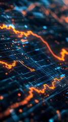 Abstract background featuring glowing 3D lines and data visualizations in vibrant orange and blue tones, creating a futuristic and dynamic atmosphere
