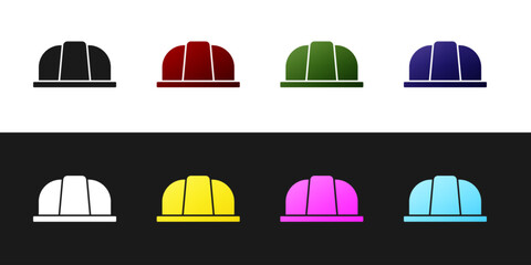 Set Worker safety helmet icon isolated on black and white background. Insurance concept. Security, safety, protection, protect concept. Vector.