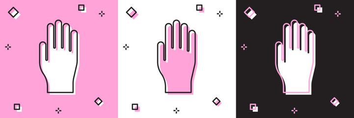Set Medical rubber gloves icon isolated on pink and white, black background. Protective rubber gloves. Vector Illustration