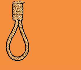 T-shirt design of a gallows on an orange background.