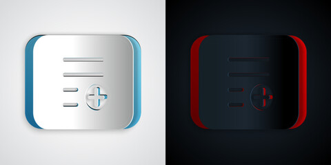 Paper cut Add to playlist icon isolated on grey and black background. Paper art style. Vector