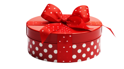 Red Polka Dot Gift Box with a Big Red Bow isolated on transparent background