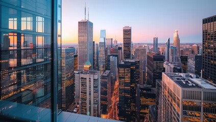 Fototapeta premium Aerial View of Cityscape at Sunset