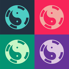 Pop art Yin Yang symbol of harmony and balance icon isolated on color background. Vector