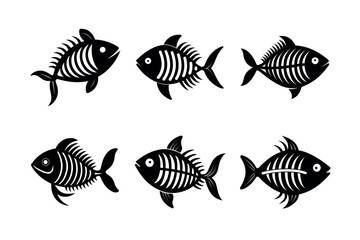 Simple Black and White Fish Skeletons