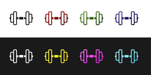Set Dumbbell icon isolated on black and white background. Muscle lifting, fitness barbell, sports equipment. Vector