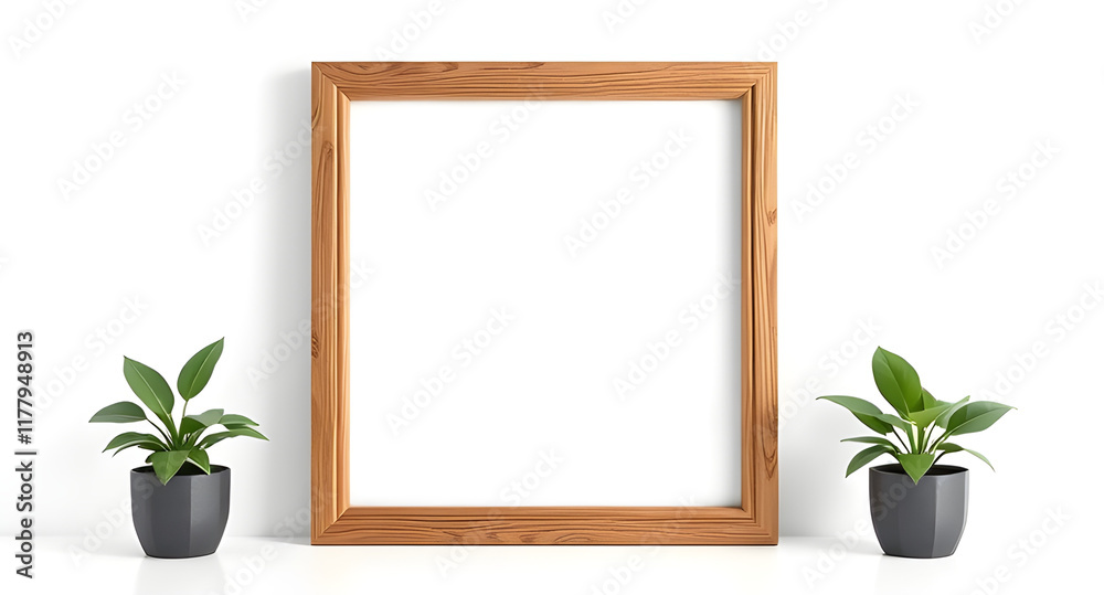 Wall mural Wood picture frame isolated on white background with clipping path . Image display concept

