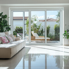 Fototapeta premium Another Glossy White Locked Sliding Doors for Patio Interior