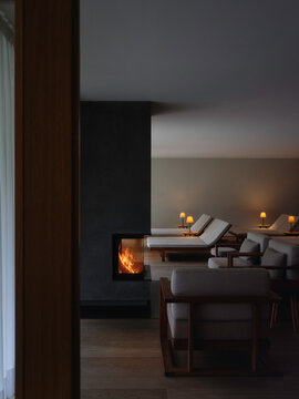 Minimalist Zen Lounge With Fireplace