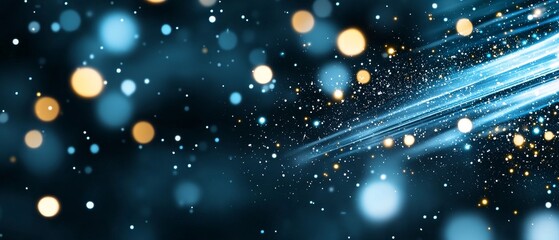 Obraz premium Abstract Blue and Gold Bokeh Background with Light Streaks and Sparkling Particles
