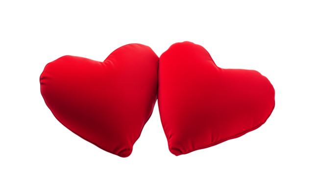 Two Red Velvet Heart-Shaped Pillows for Valentine's Day isolated on transparent background - Powered by Adobe