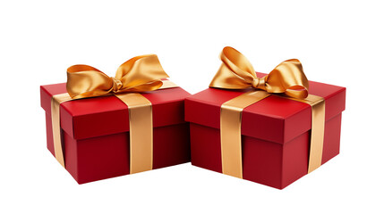 Obraz premium Two Red Gift Boxes with Gold Ribbons isolated on transparent background