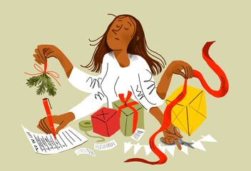 tired woman getting ready for christmas