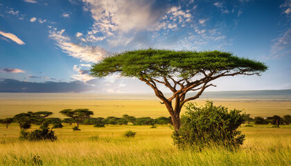 vibrant savanna landscape acacia tree framed by lush greenery beautiful savana shot of a tree in the savanna plains masai mara landscape