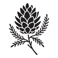 Elegant Silhouette of a Pine Cone with Branches