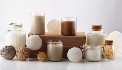 scented candles on white historical past