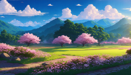 panorama scene with anime style background