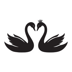 Two Swans Forming Heart Silhouette Vector Art