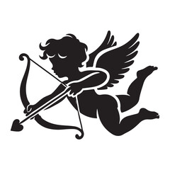 Silhouette Cupid with Bow and Arrow Illustration