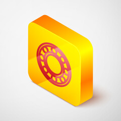 Isometric line Bicycle ball bearing icon isolated on grey background. Yellow square button. Vector