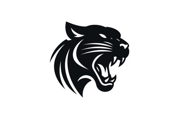 Minimalist black silhouette of a roaring panther head, bold and fierce © Victoria