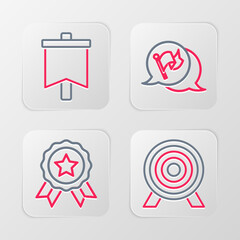 Set line Target, Medal, Flag and icon. Vector