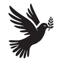 Serene Flying Dove with Olive Branch Silhouette Vector Graphic