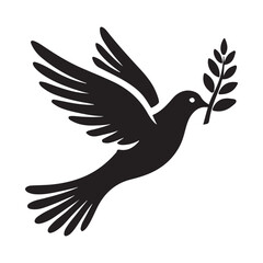 Peaceful Dove with Olive Branch Silhouette Vector Art