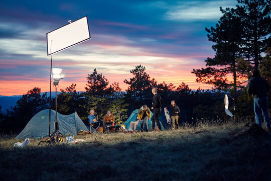 Behind the scene of a photo set at mountain