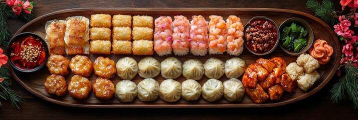 Artistic arrangement of vibrant Chinese New Year dumplings emphasizing symbolism and diversity