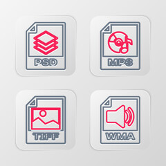 Fototapeta premium Set line WMA file document, TIFF, MP3 and PSD icon. Vector