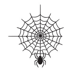 Hanging Spiderweb with Spider Silhouette Vector Graphic