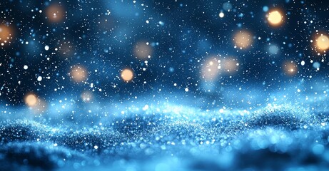 Obraz premium Snowflakes and bokeh lights on a blue Merry Christmas background