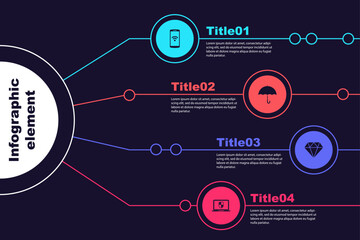 Set Smartphone with wireless, Umbrella, Diamond and Laptop shield. Business infographic template. Vector