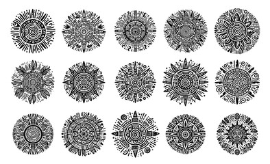 hand-drawn mandala set featuring symmetrical and geometric vector patterns
