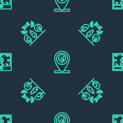 Set line Location and tree, Smart farm with drone and farming technology on seamless pattern. Vector