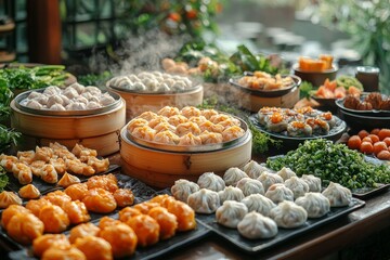 Obraz premium Delicious and traditional Chinese dishes for New Year, crafted by AI ART