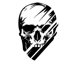 creative monochrome artwork of a skull with striking linear elements