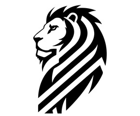 stylized vector illustration of a lion head with geometric lines in black and white