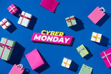 Vibrant Cyber Monday Sale Background With Gift Boxes and Tags