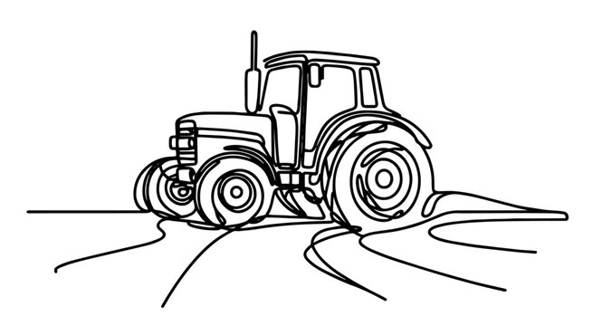 recommend clip art: black and white line art of a tractor driving on a field