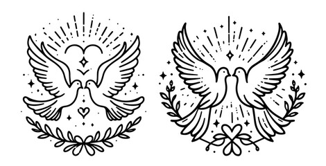minimalist vector of doves and floral elements in a romantic theme