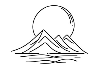 geometric nature graphic featuring mountain ranges and a symbolic sun
