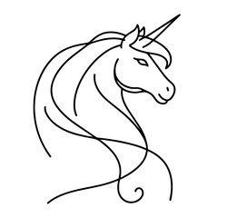 artistic one-line drawing of a unicorn with flowing mane