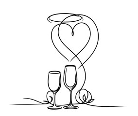 elegant black and white line art of glasses and heart for romantic themes
