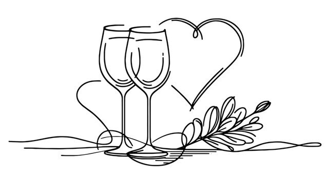 recommend clip art: minimalist wedding design featuring champagne glasses and a heart outline